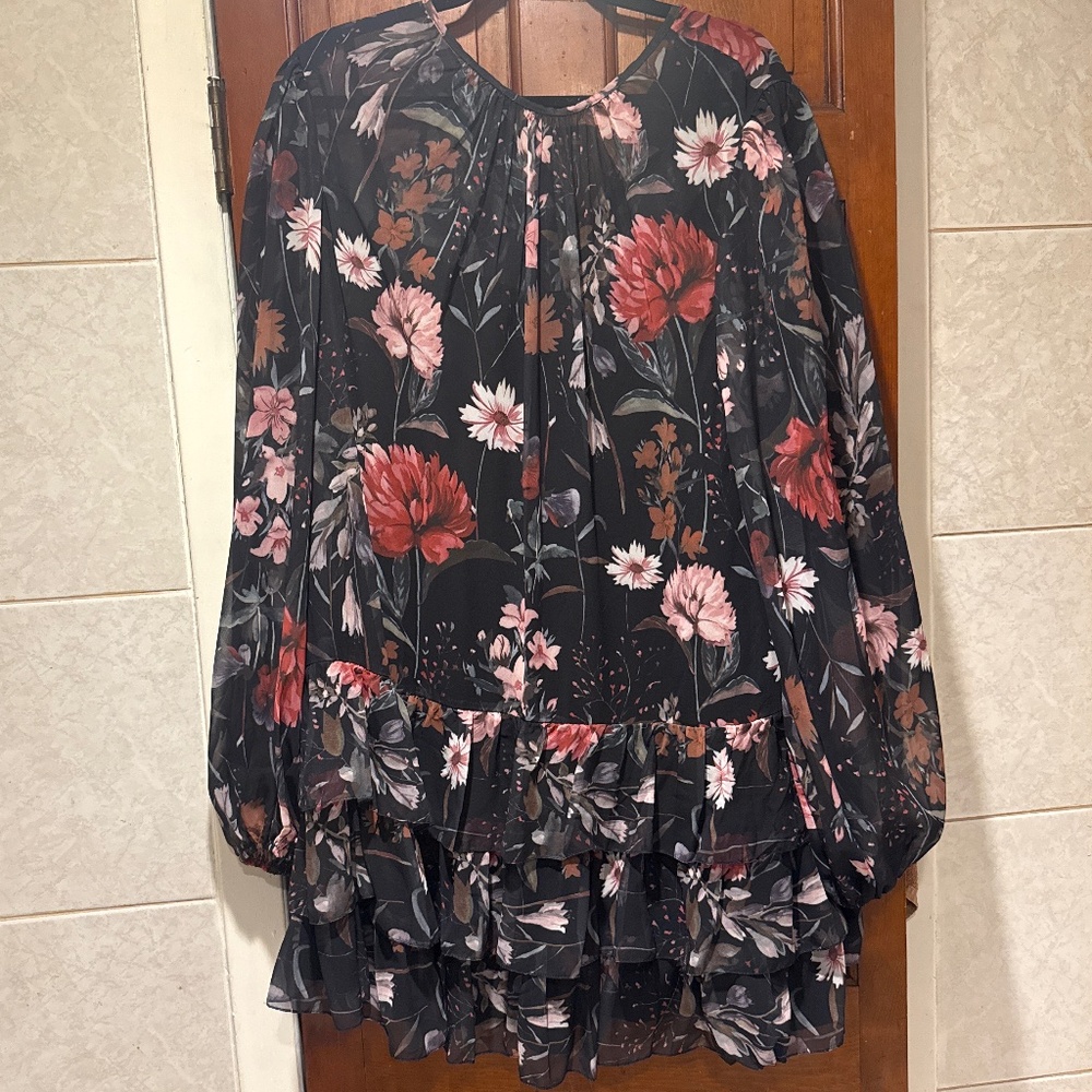 Mac Duggal Long-Sleeve Ruffled Chiffon Mini Dress - Picture 4 of 5